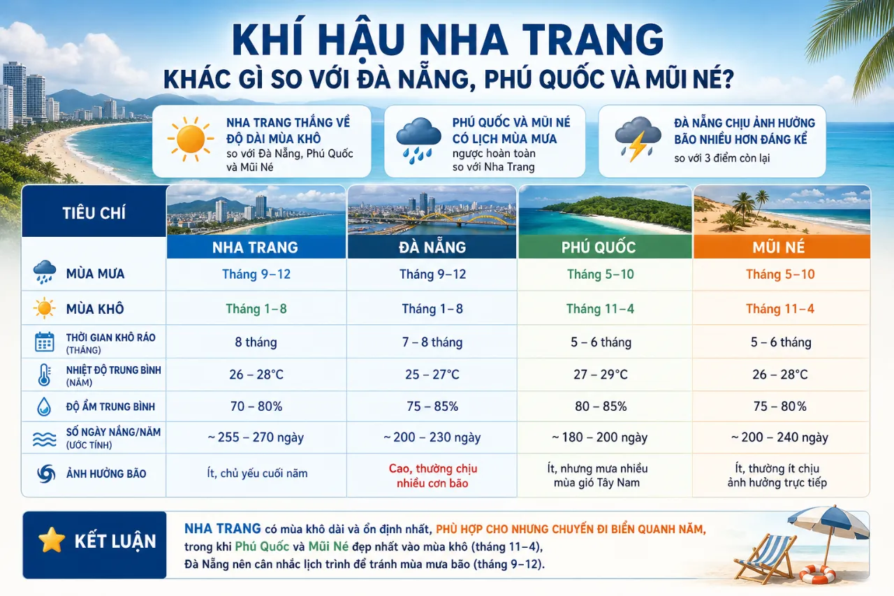 Khí Hậu Nha Trang Khác Gì So Với Đà Nẵng, Phú Quốc Và Mũi Né?