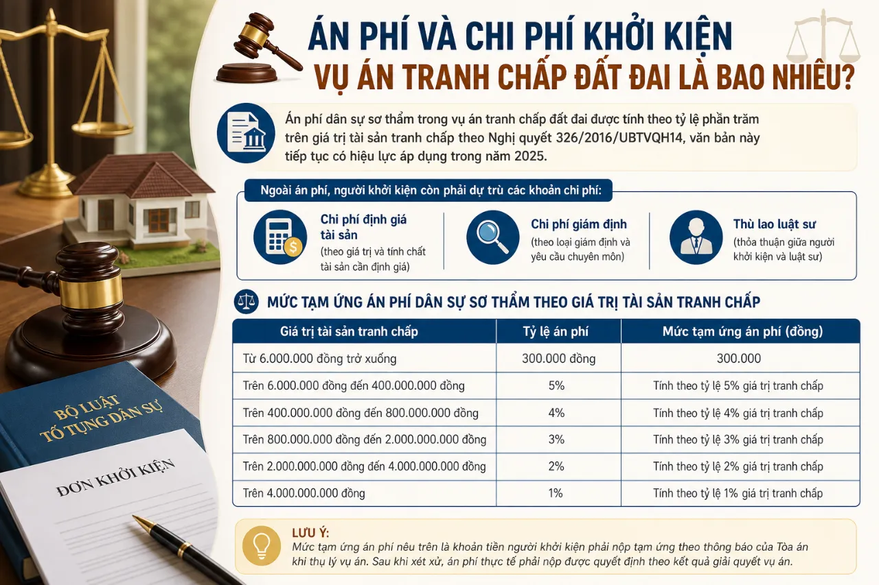 Án Phí và Chi Phí Khởi Kiện Vụ Án Tranh Chấp Đất Đai Là Bao Nhiêu?