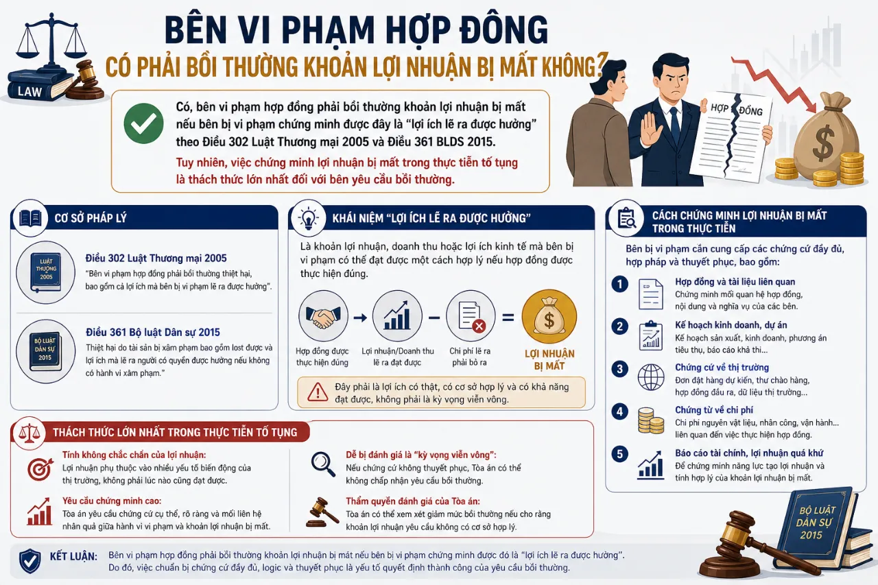 Bên vi phạm hợp đồng có phải bồi thường khoản lợi nhuận bị mất không?