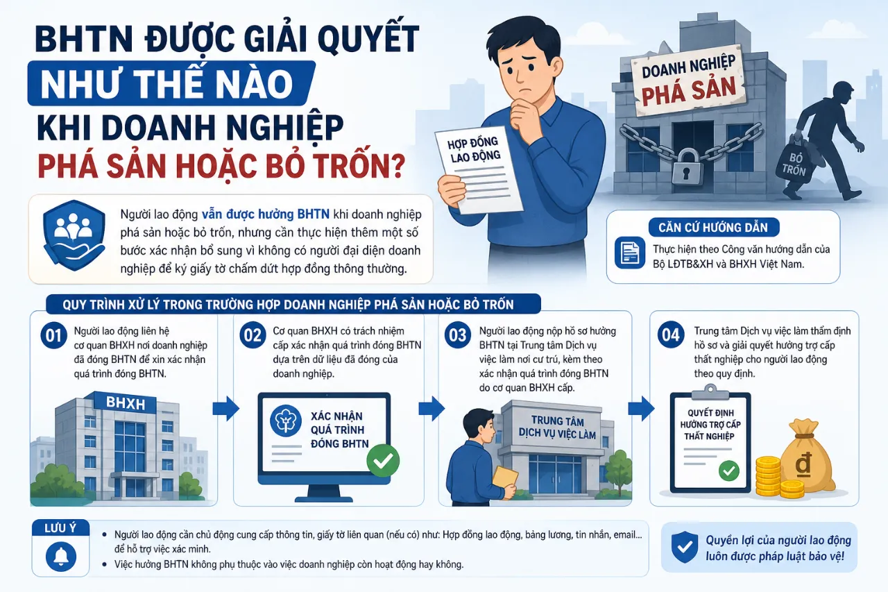 BHTN Được Giải Quyết Như Thế Nào Khi Doanh Nghiệp Phá Sản Hoặc Bỏ Trốn?