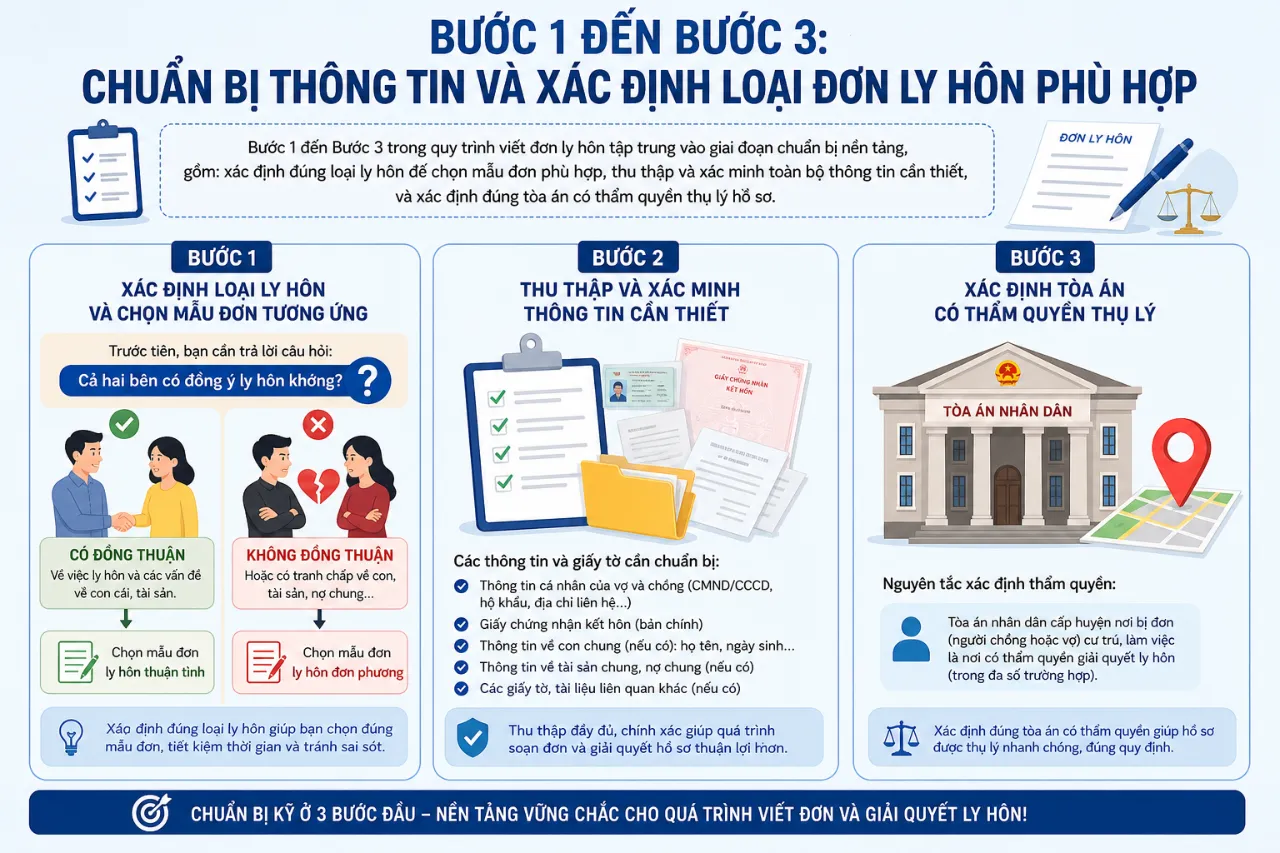 Bước 1 Đến Bước 3: Chuẩn Bị Thông Tin Và Xác Định Loại Đơn Ly Hôn Phù Hợp