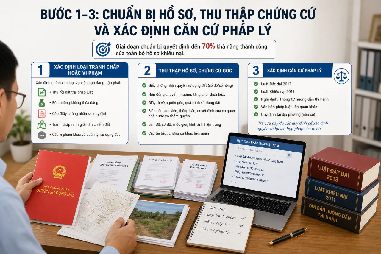 Bước 1–3: Chuẩn Bị Hồ Sơ, Thu Thập Chứng Cứ Và Xác Định Căn Cứ Pháp Lý