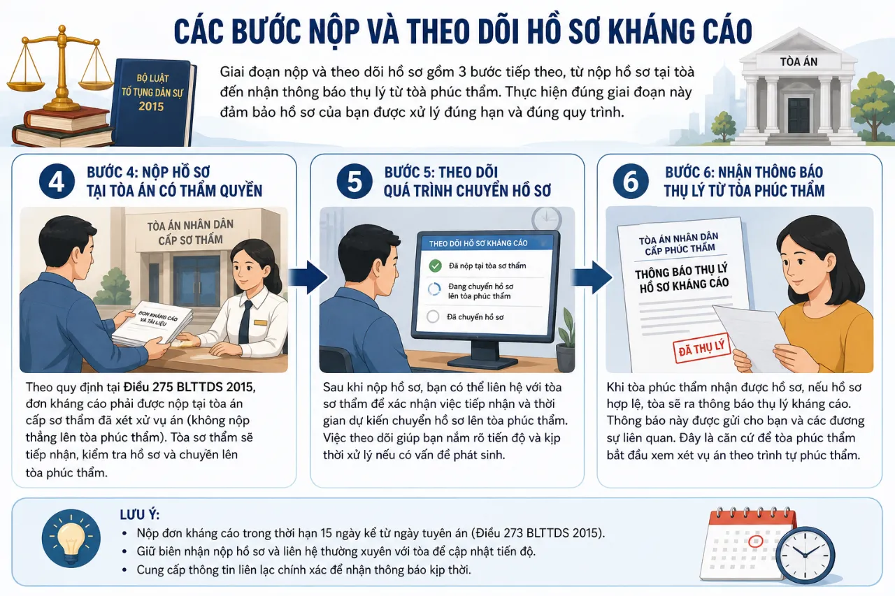 Các bước nộp và theo dõi hồ sơ kháng cáo