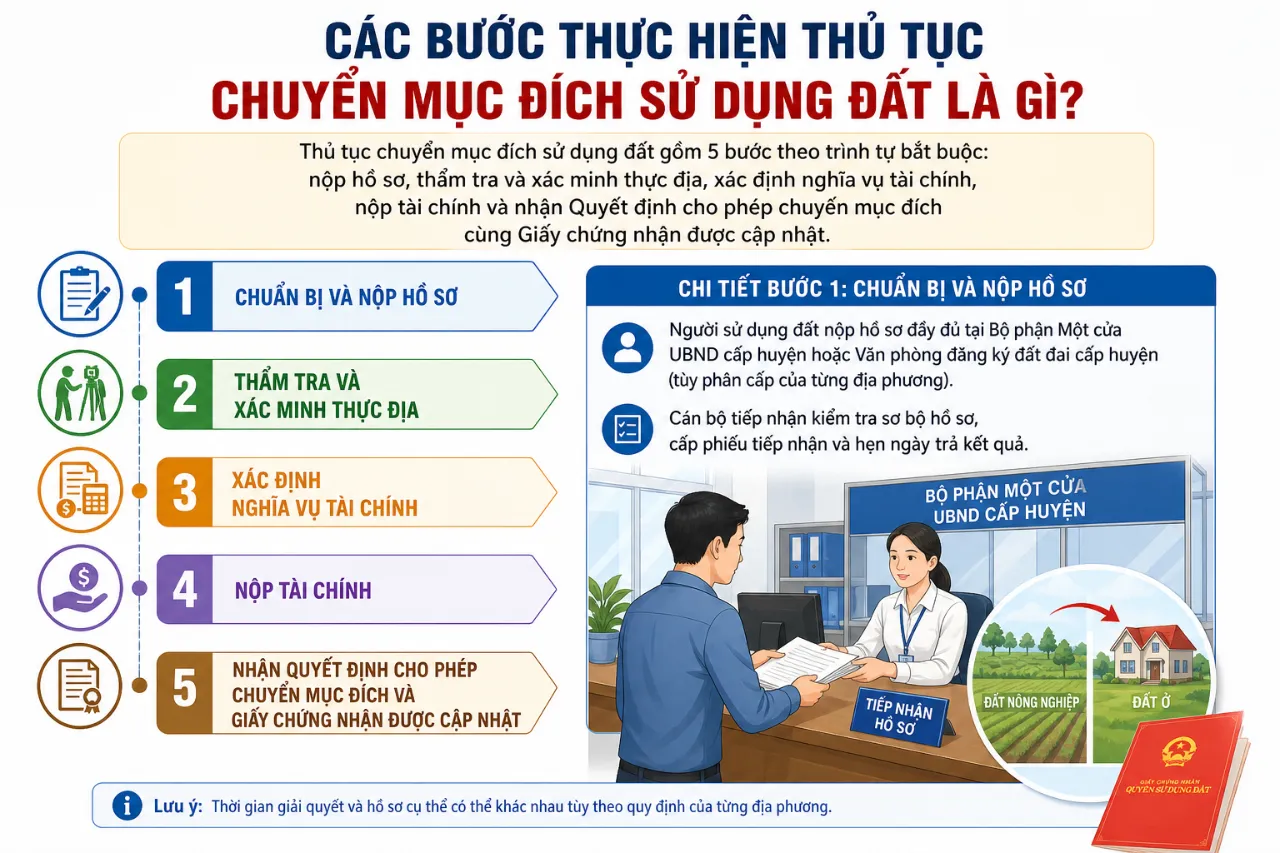 Các bước thực hiện thủ tục chuyển mục đích sử dụng đất là gì?