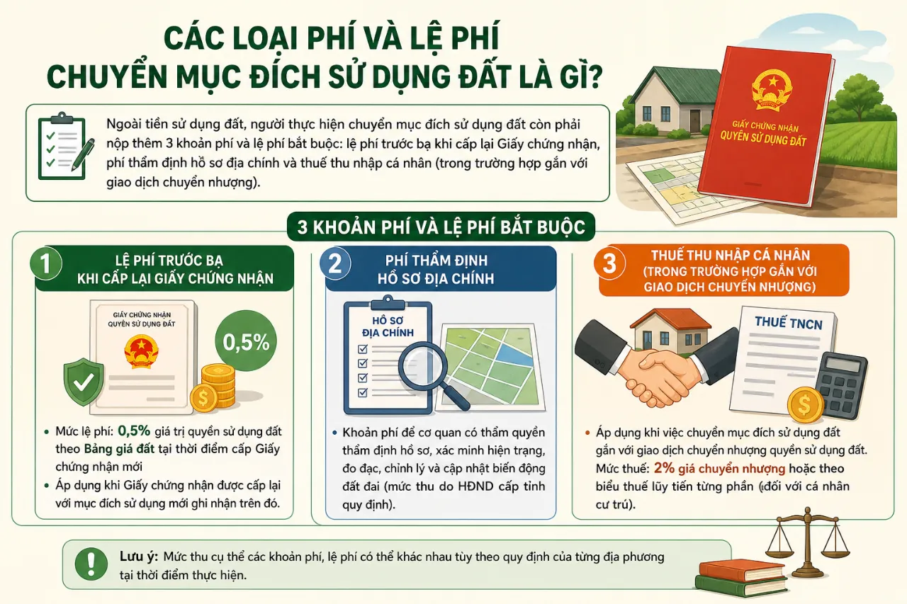 Các loại phí và lệ phí chuyển mục đích sử dụng đất là gì?