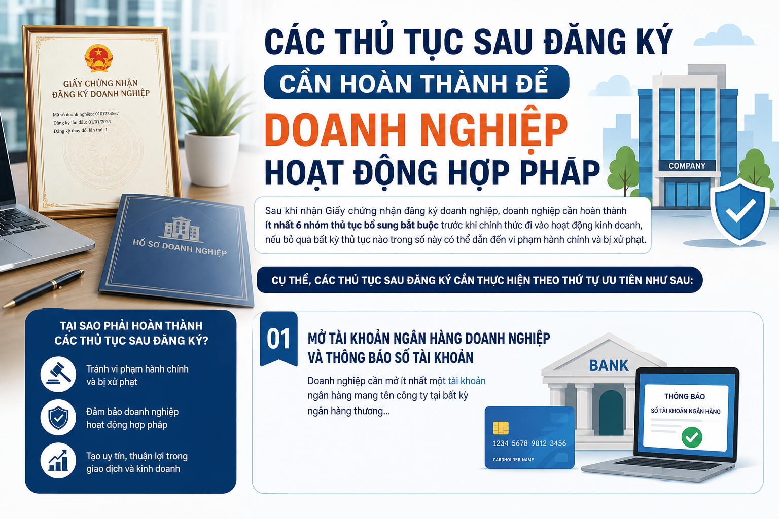 Các Thủ Tục Sau Đăng Ký Cần Hoàn Thành Để Doanh Nghiệp Hoạt Động Hợp Pháp