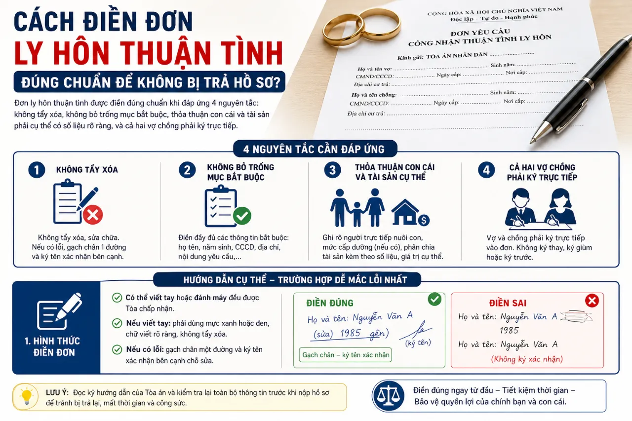 Cách Điền Đơn Ly Hôn Thuận Tình Đúng Chuẩn Để Không Bị Trả Hồ Sơ?