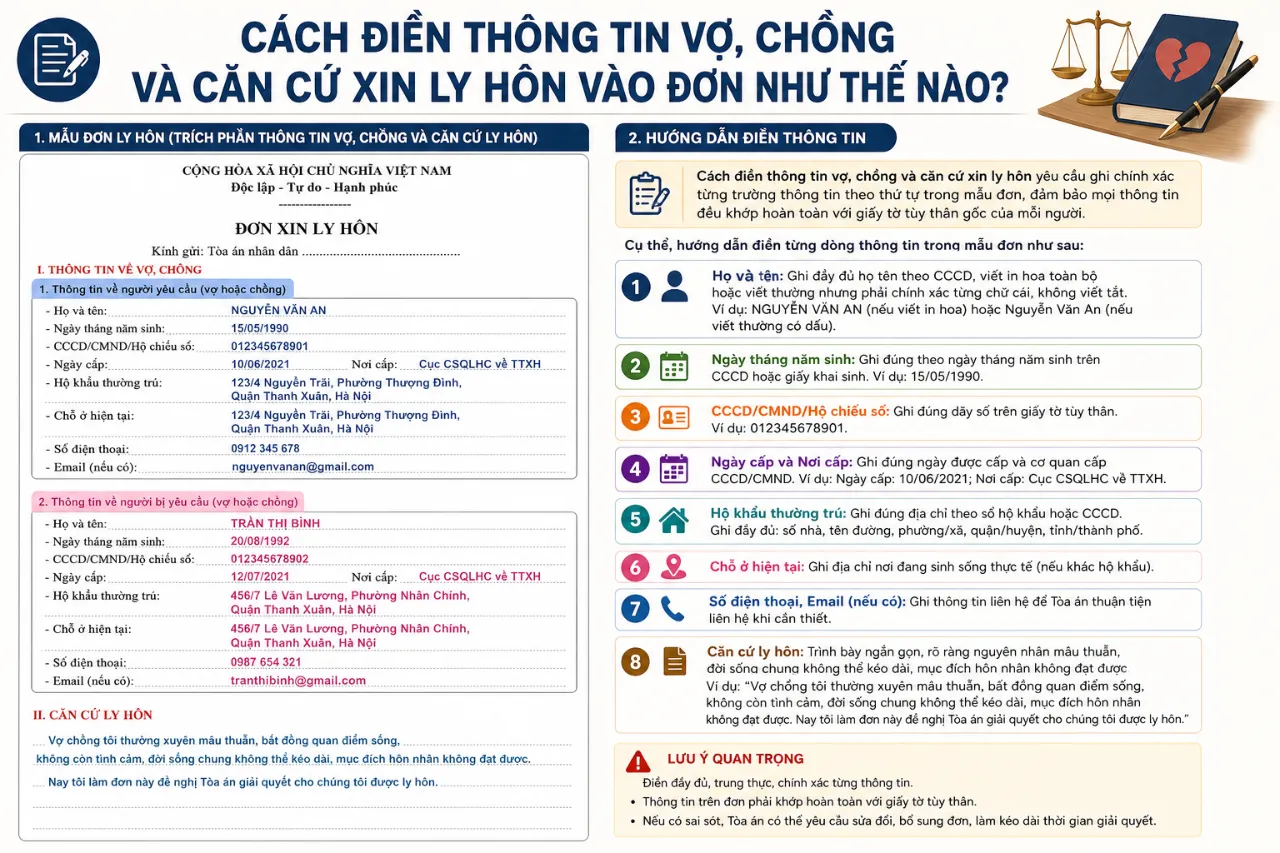 Cách Điền Thông Tin Vợ, Chồng Và Căn Cứ Xin Ly Hôn Vào Đơn Như Thế Nào?
