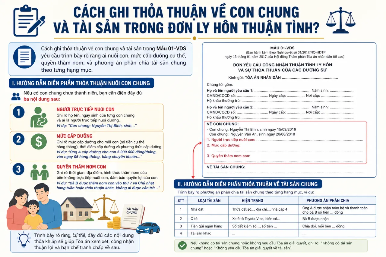 Cách Ghi Thỏa Thuận Về Con Chung Và Tài Sản Trong Đơn Ly Hôn Thuận Tình?