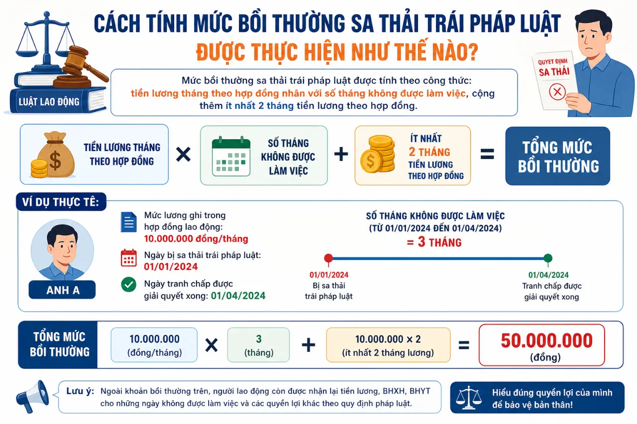 Cách tính mức bồi thường sa thải trái pháp luật được thực hiện như thế nào?