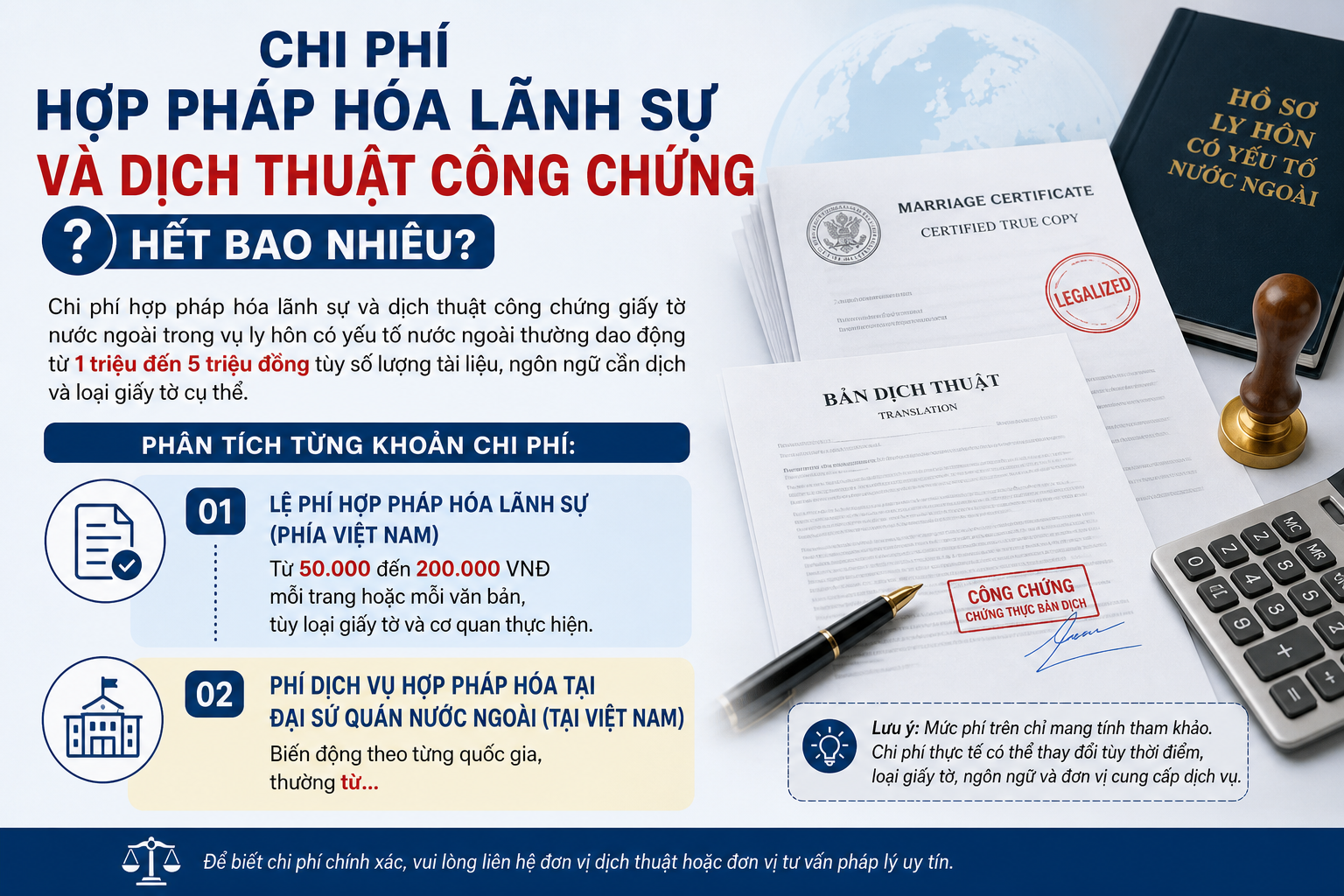 Chi phí hợp pháp hóa lãnh sự và dịch thuật công chứng hết bao nhiêu?