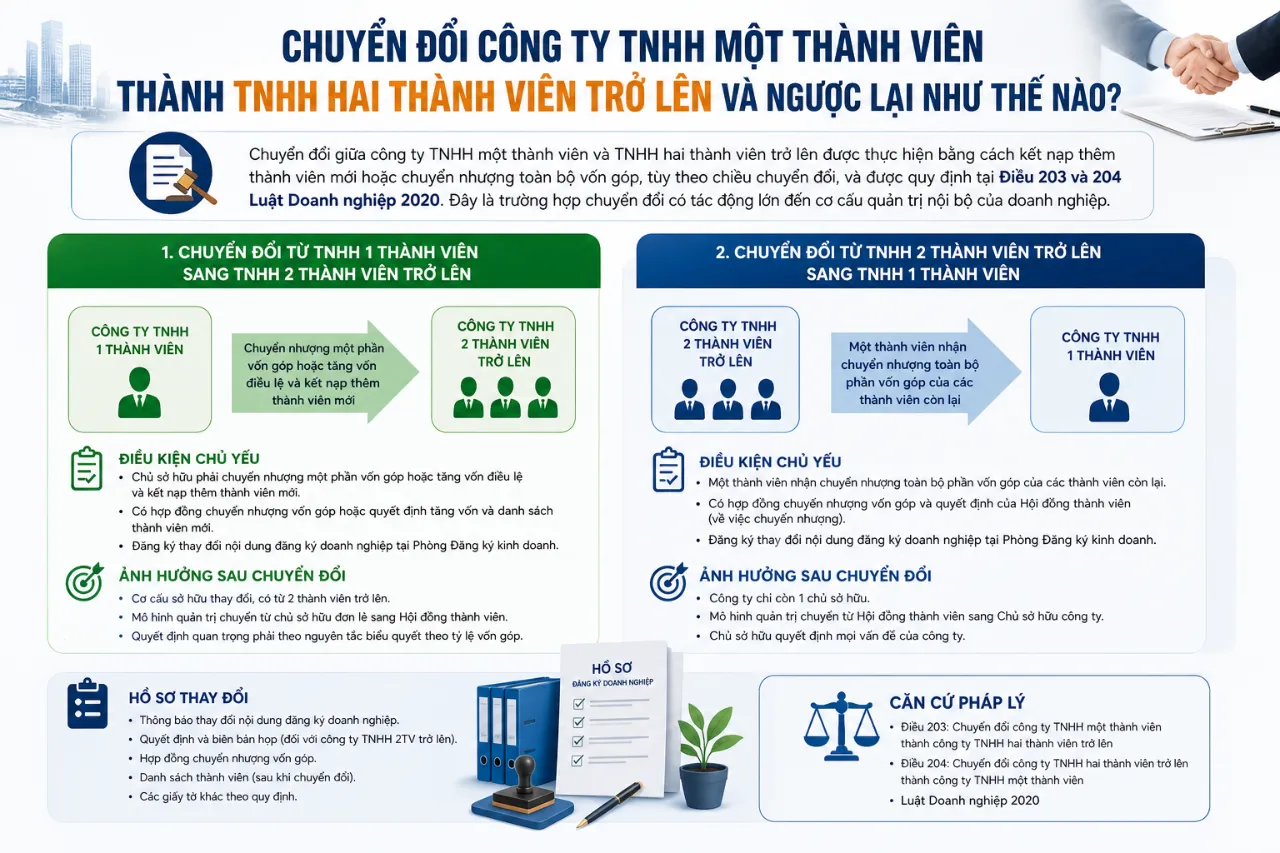 Chuyển Đổi Công Ty TNHH Một Thành Viên Thành TNHH Hai Thành Viên Trở Lên Và Ngược Lại Như Thế Nào?