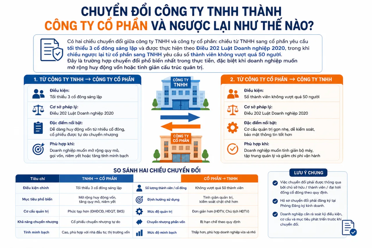 Chuyển Đổi Công Ty TNHH Thành Công Ty Cổ Phần Và Ngược Lại Như Thế Nào?