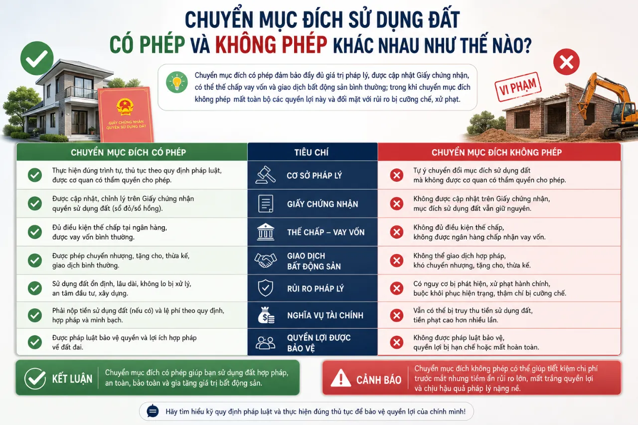 Chuyển mục đích sử dụng đất có phép và không phép khác nhau như thế nào?