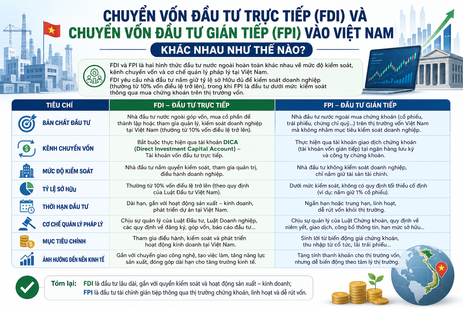 Chuyển Vốn Đầu Tư Trực Tiếp (FDI) Và Chuyển Vốn Đầu Tư Gián Tiếp (FPI) Vào Việt Nam Khác Nhau Như Thế Nào?