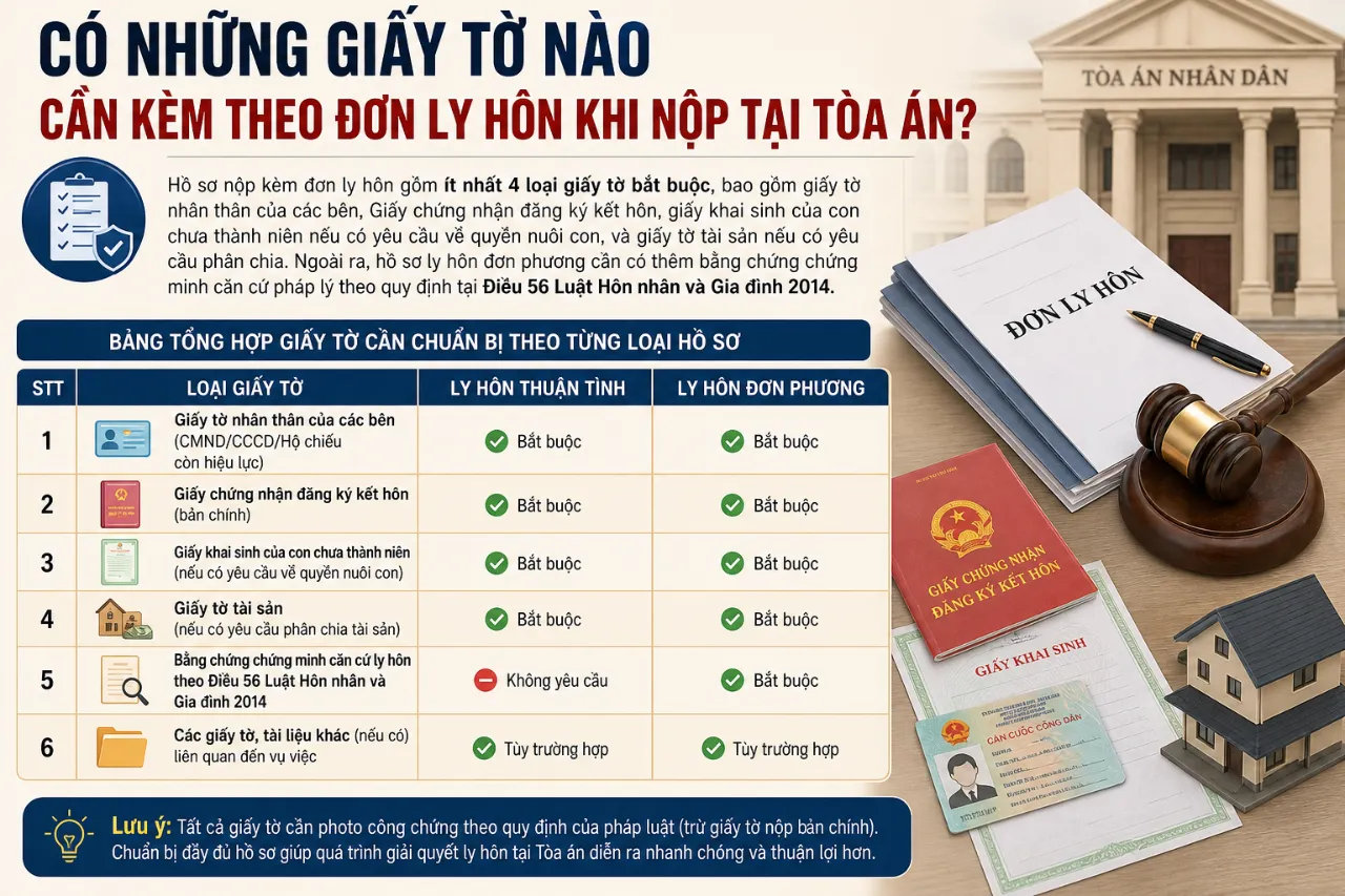 Có Những Giấy Tờ Nào Cần Kèm Theo Đơn Ly Hôn Khi Nộp Tại Tòa Án?