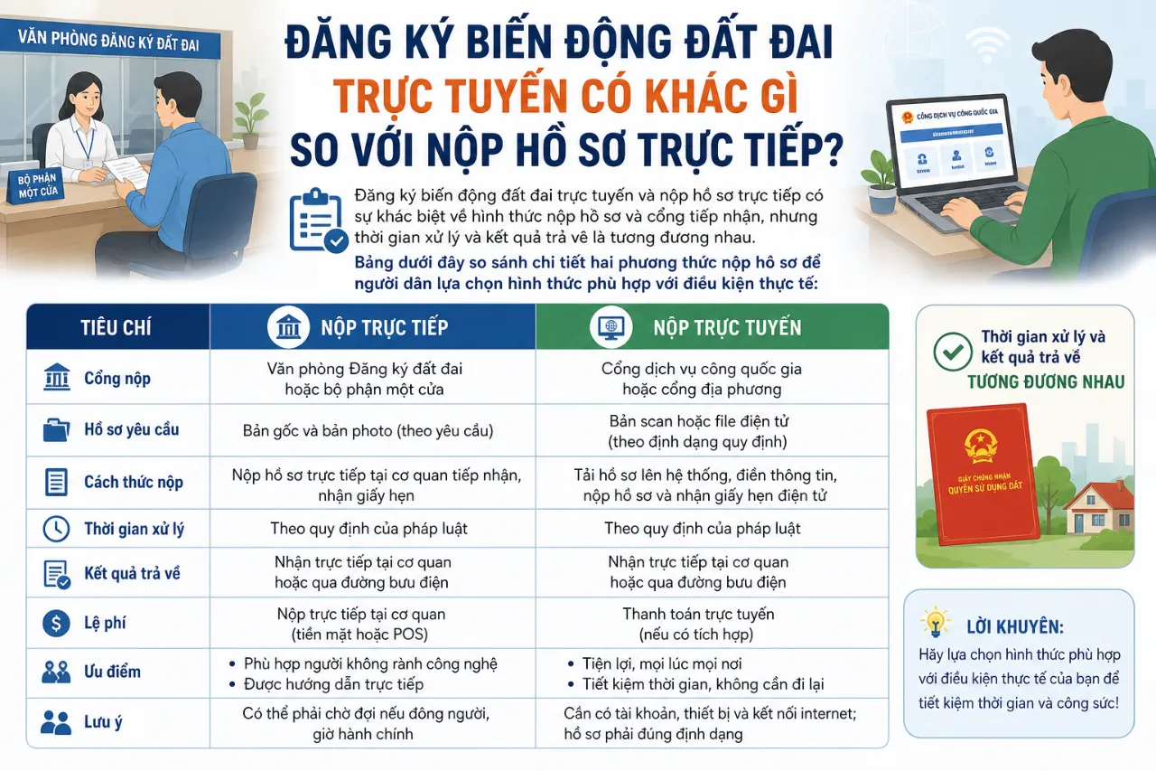 Đăng Ký Biến Động Đất Đai Trực Tuyến Có Khác Gì So Với Nộp Hồ Sơ Trực Tiếp?