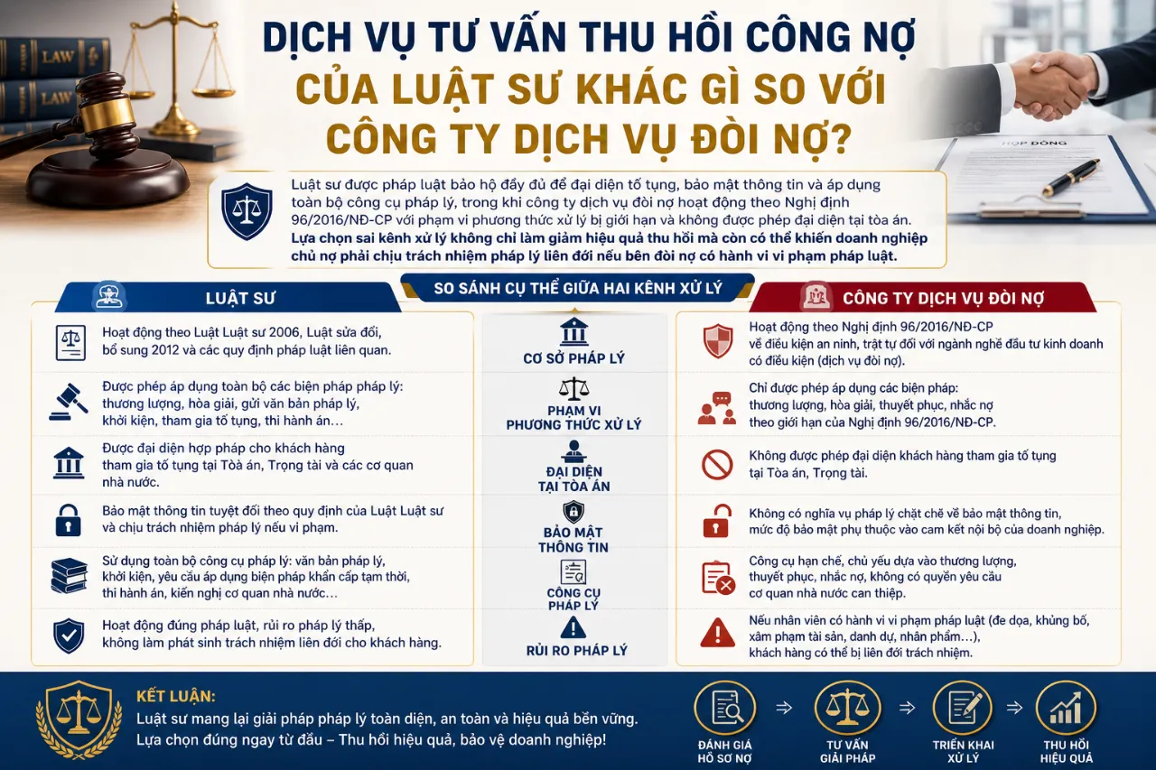 Dịch Vụ Tư Vấn Thu Hồi Công Nợ Của Luật Sư Khác Gì So Với Công Ty Dịch Vụ Đòi Nợ?