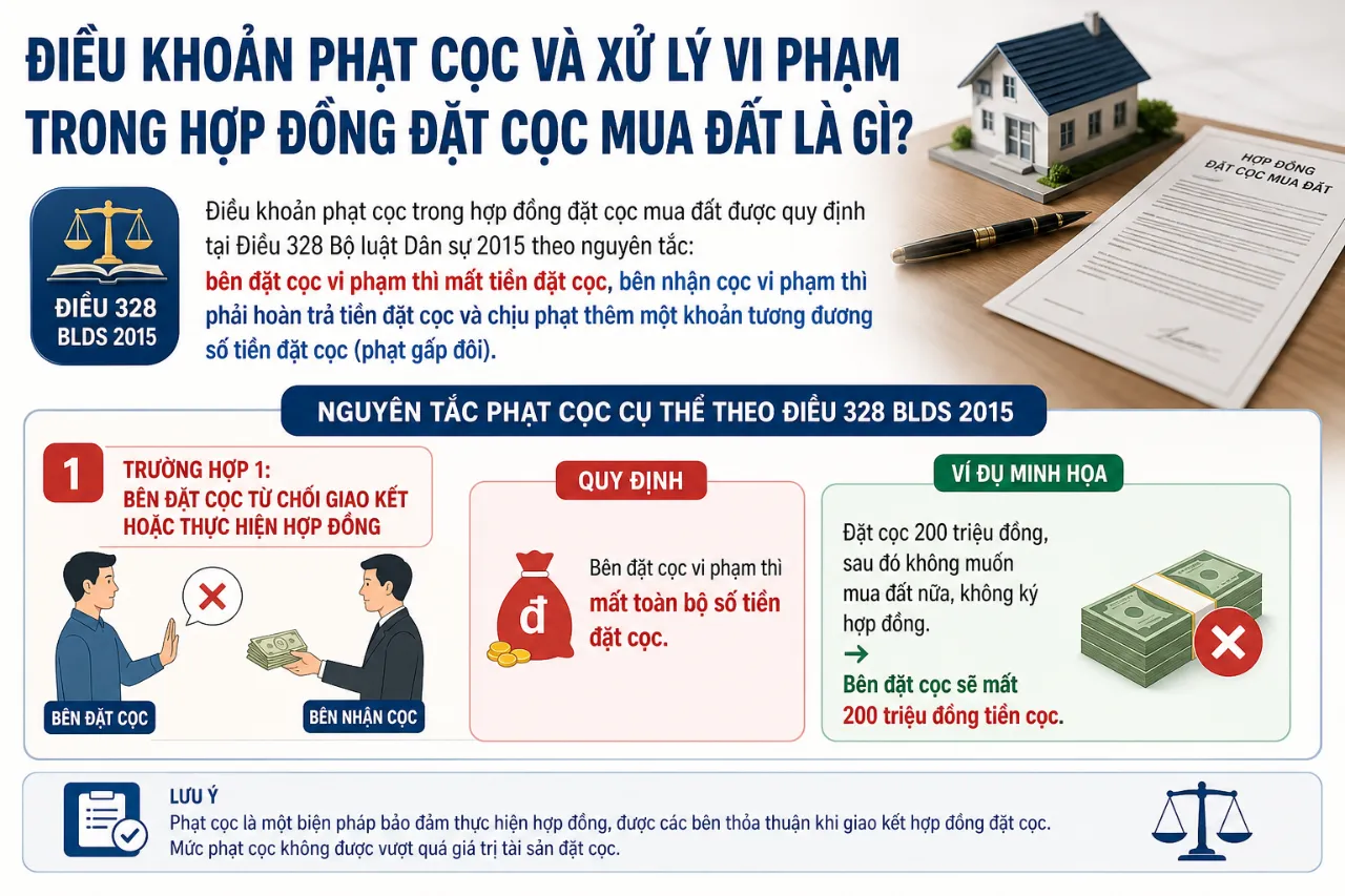 Điều Khoản Phạt Cọc Và Xử Lý Vi Phạm Trong Hợp Đồng Đặt Cọc Mua Đất Là Gì?