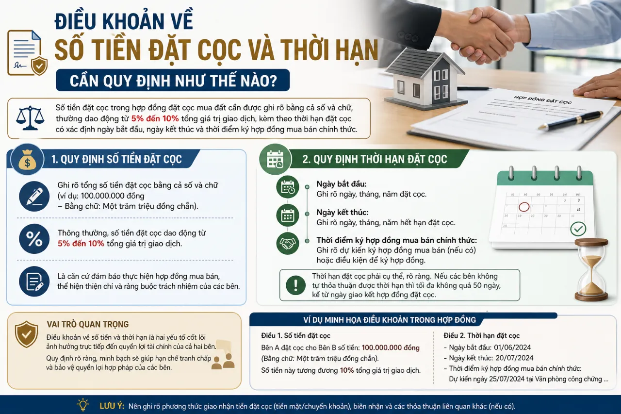 Điều Khoản Về Số Tiền Đặt Cọc Và Thời Hạn Cần Quy Định Như Thế Nào?