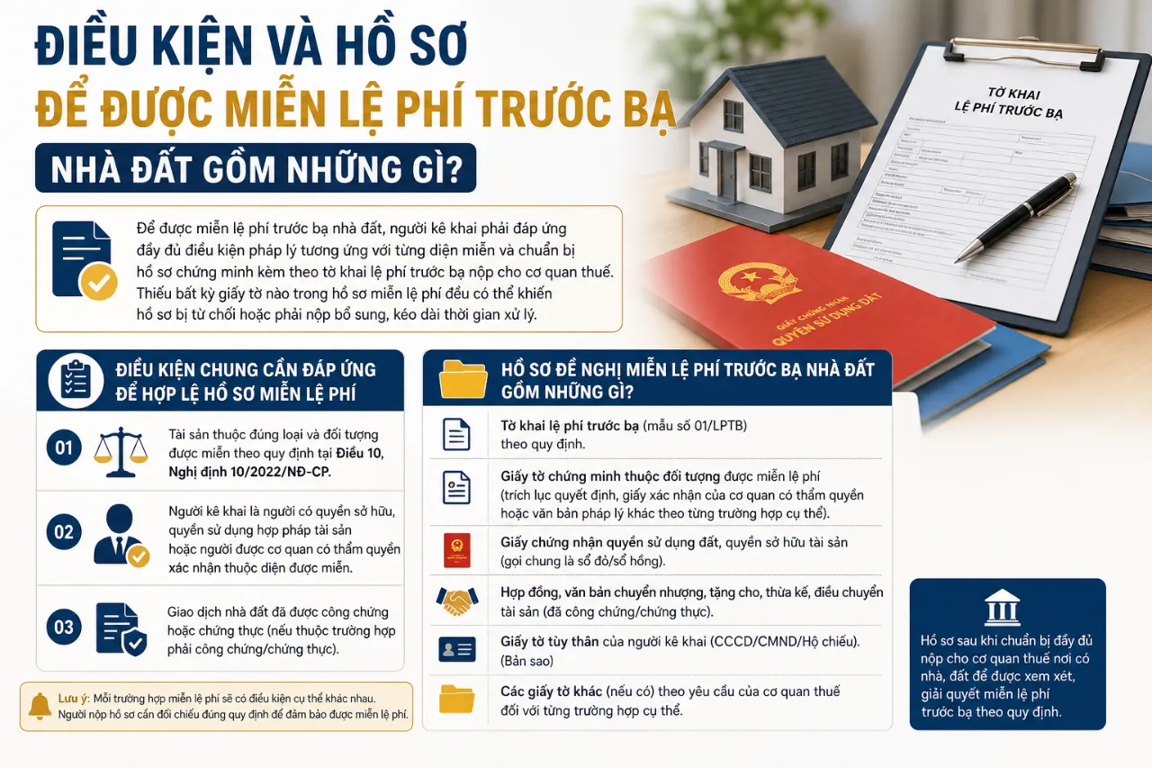 Điều Kiện và Hồ Sơ Để Được Miễn Lệ Phí Trước Bạ Nhà Đất Gồm Những Gì?