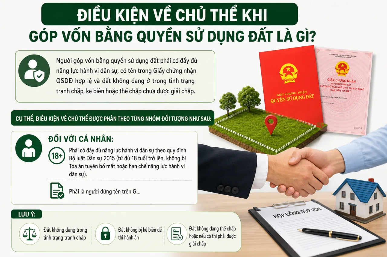 Điều kiện về chủ thể khi góp vốn bằng quyền sử dụng đất là gì?