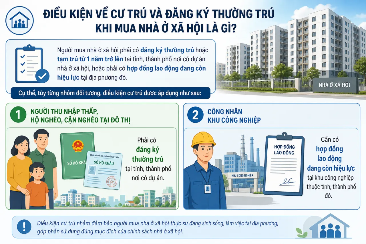 Điều kiện về cư trú và đăng ký thường trú khi mua nhà ở xã hội là gì?