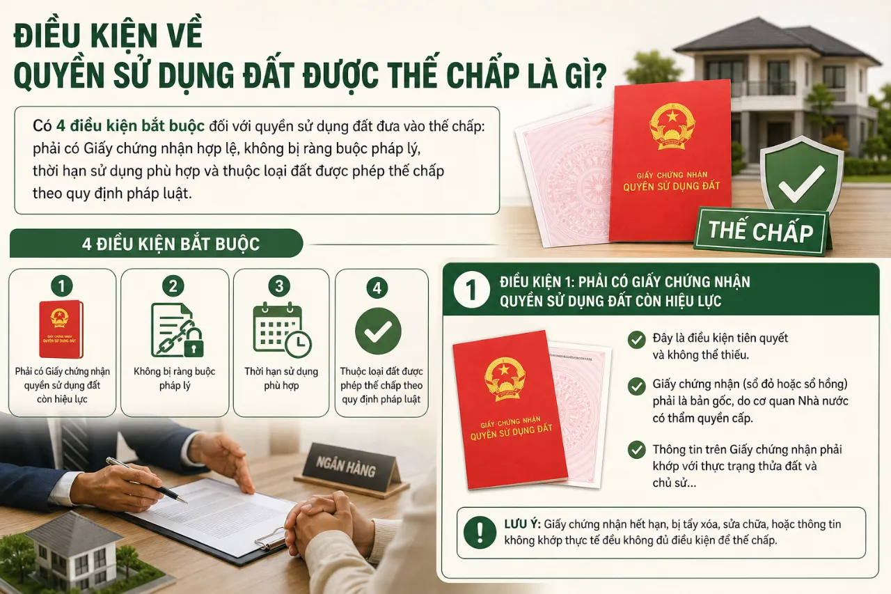 Điều kiện về quyền sử dụng đất được thế chấp là gì?