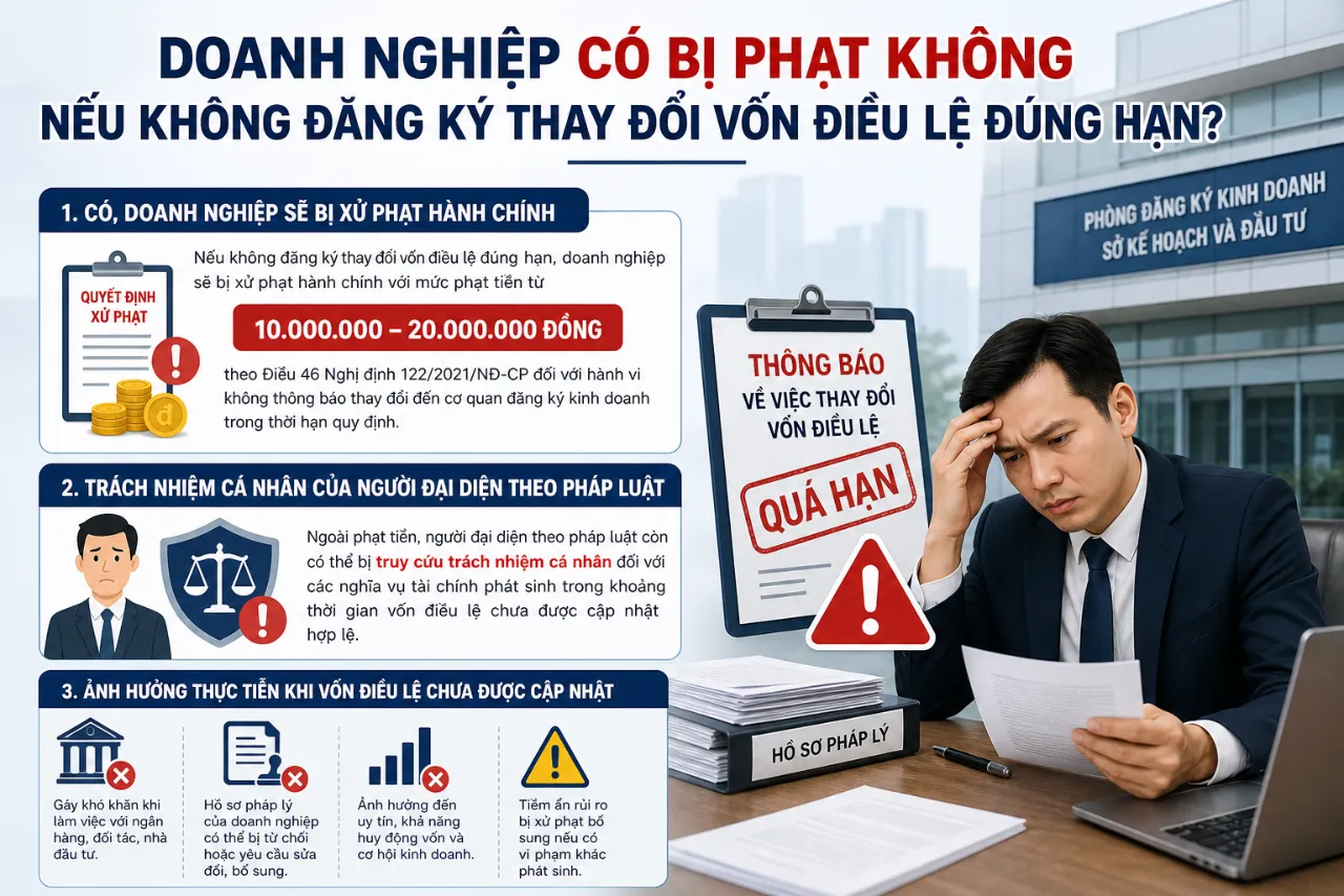 Doanh Nghiệp Có Bị Phạt Không Nếu Không Đăng Ký Thay Đổi Vốn Điều Lệ Đúng Hạn?