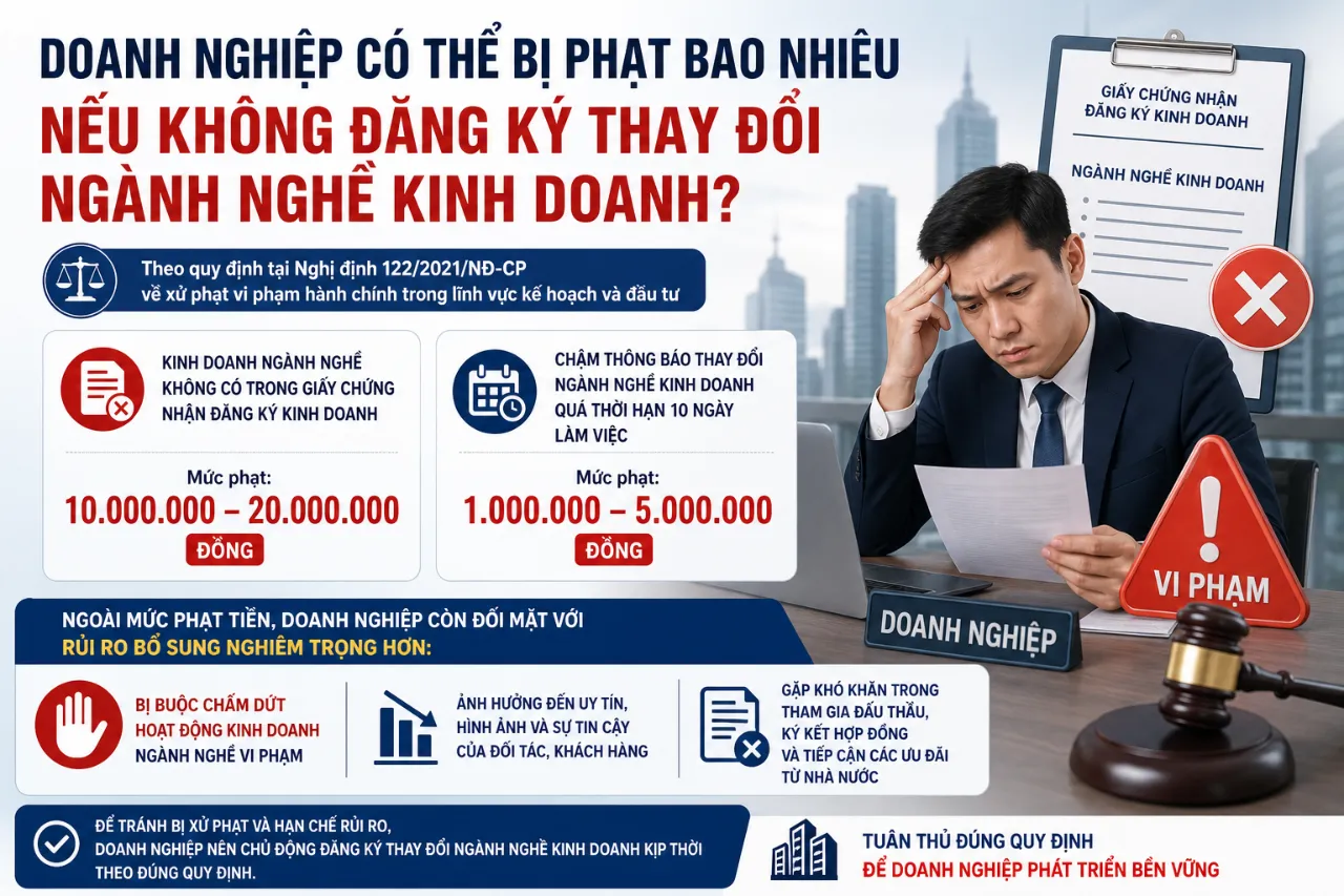 Doanh Nghiệp Có Thể Bị Phạt Bao Nhiêu Nếu Không Đăng Ký Thay Đổi Ngành Nghề Kinh Doanh?