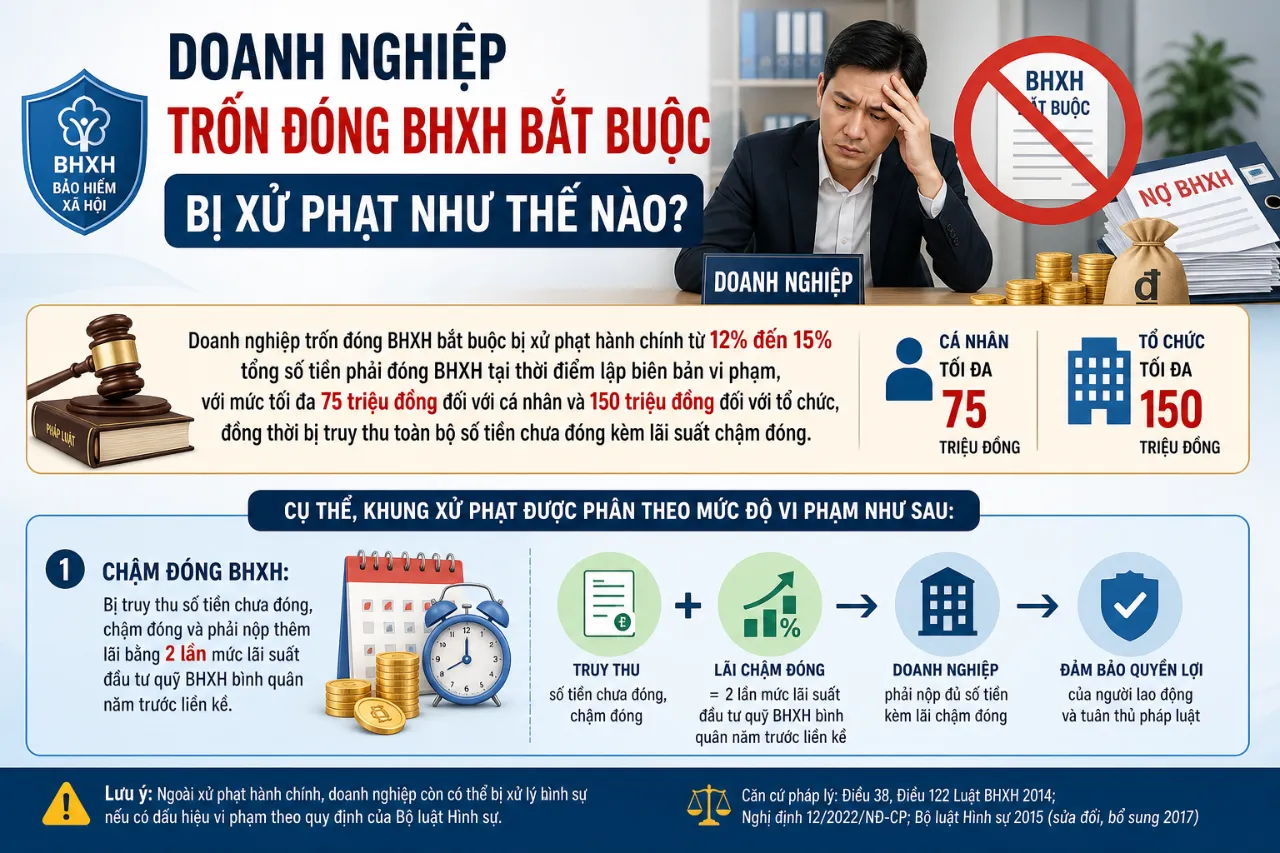 Doanh Nghiệp Trốn Đóng BHXH Bắt Buộc Bị Xử Phạt Như Thế Nào?
