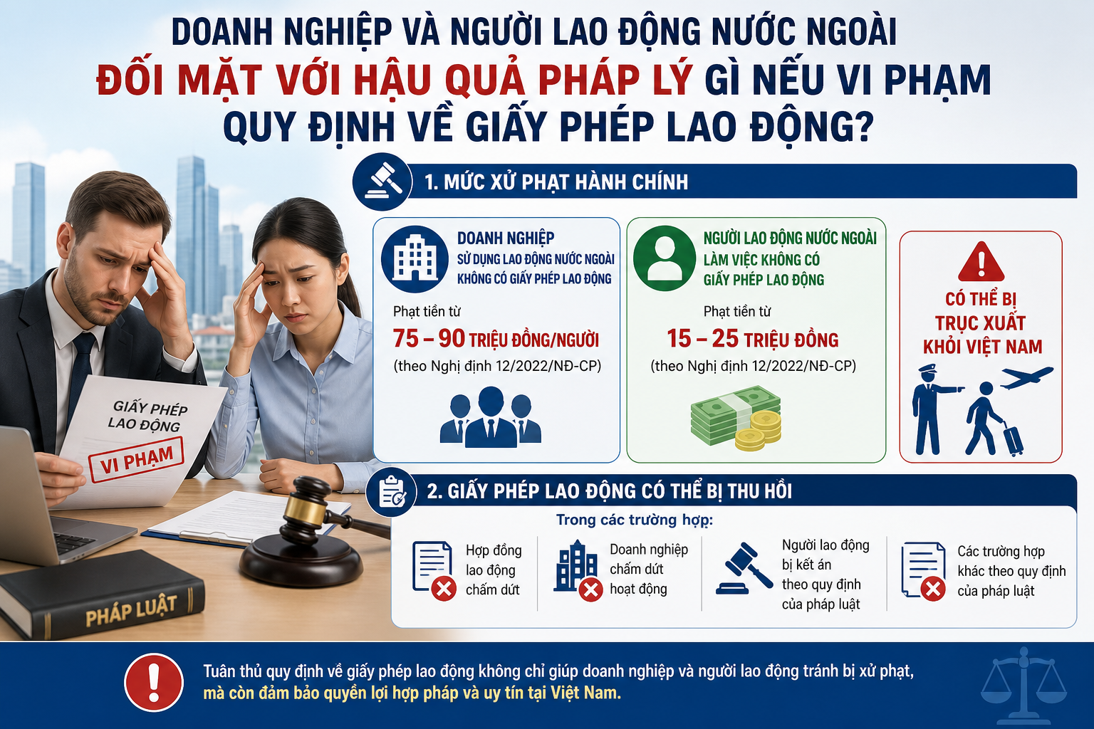Doanh nghiệp và người lao động nước ngoài đối mặt với hậu quả pháp lý gì nếu vi phạm quy định về giấy phép lao động?