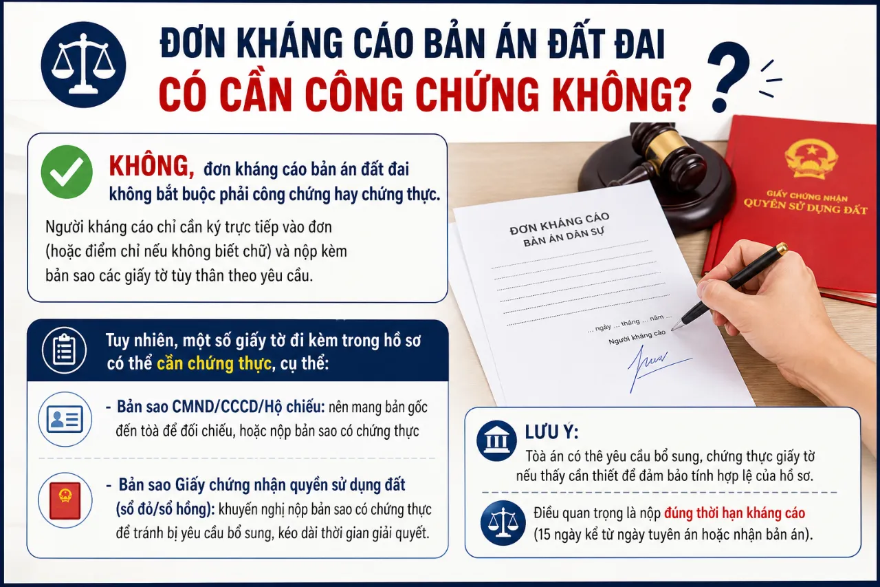 Đơn kháng cáo bản án đất đai có cần công chứng không?