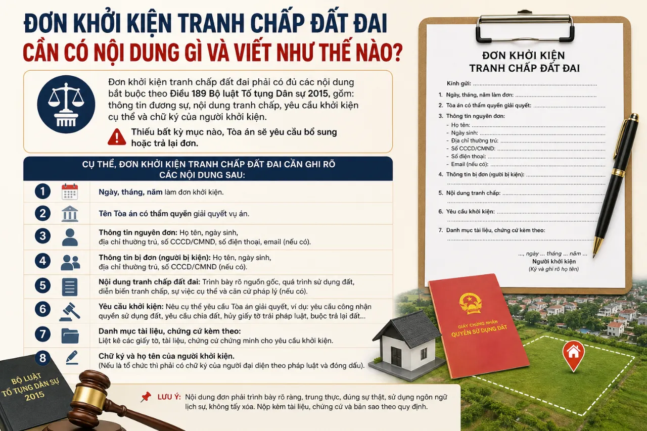 Đơn Khởi Kiện Tranh Chấp Đất Đai Cần Có Nội Dung Gì và Viết Như Thế Nào?