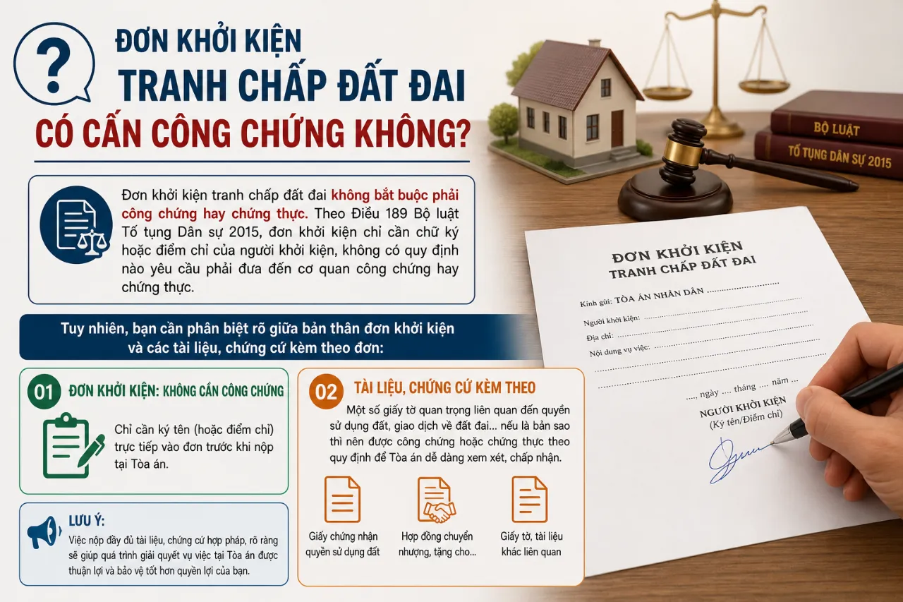 Đơn khởi kiện tranh chấp đất đai có cần công chứng không?