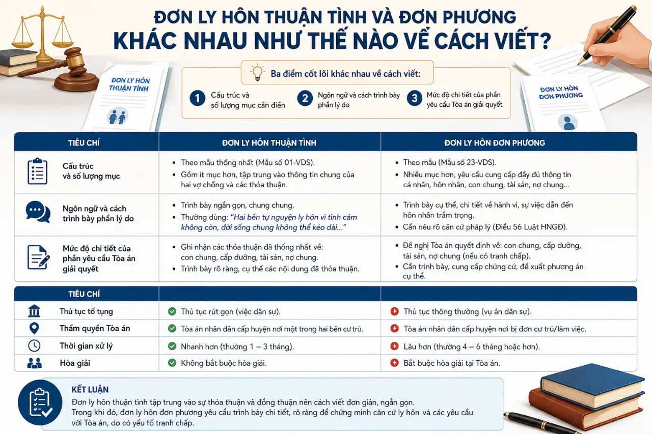 Đơn Ly Hôn Thuận Tình Và Đơn Phương Khác Nhau Như Thế Nào Về Cách Viết?