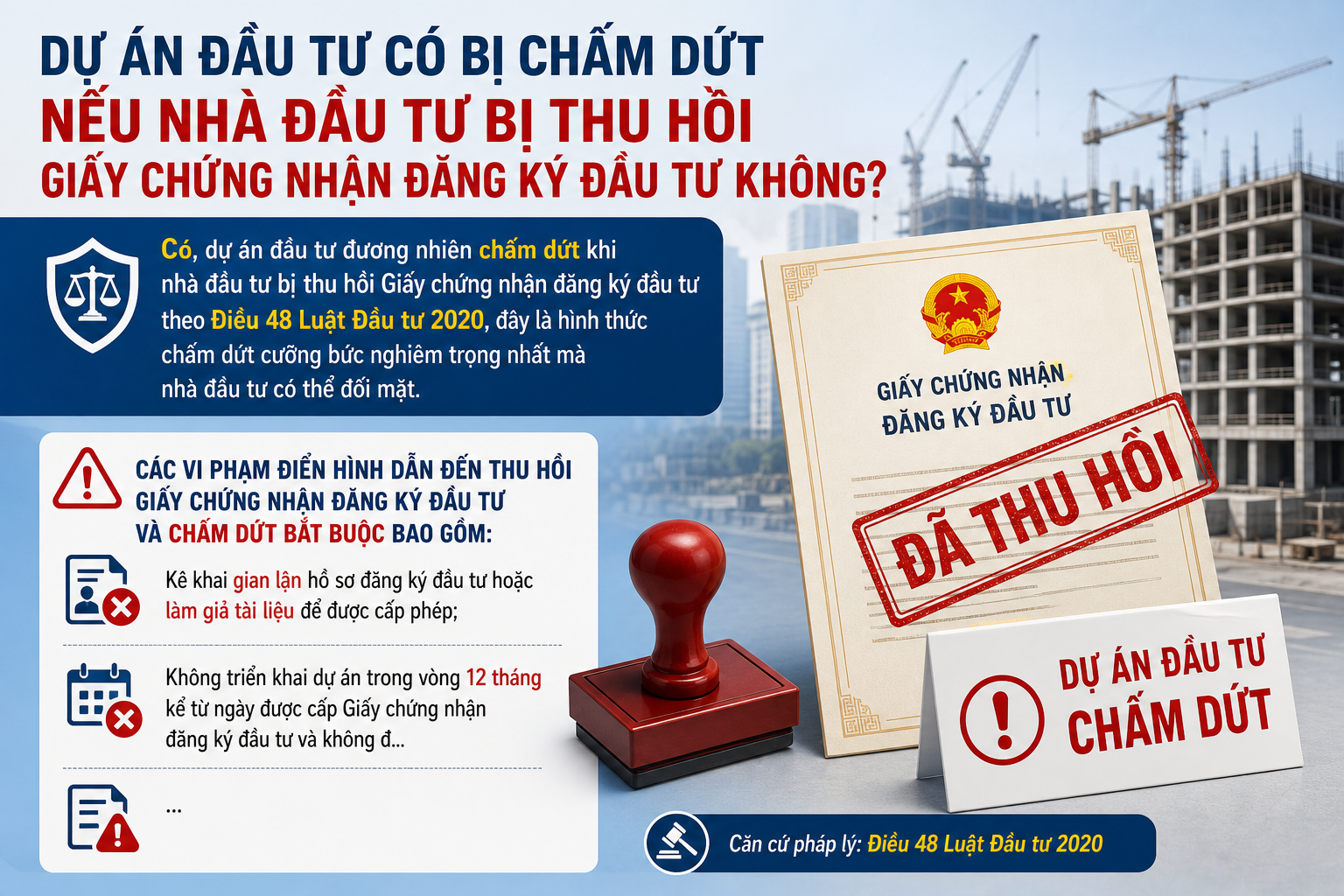 Dự Án Đầu Tư Có Bị Chấm Dứt Nếu Nhà Đầu Tư Bị Thu Hồi Giấy Chứng Nhận Đăng Ký Đầu Tư Không?