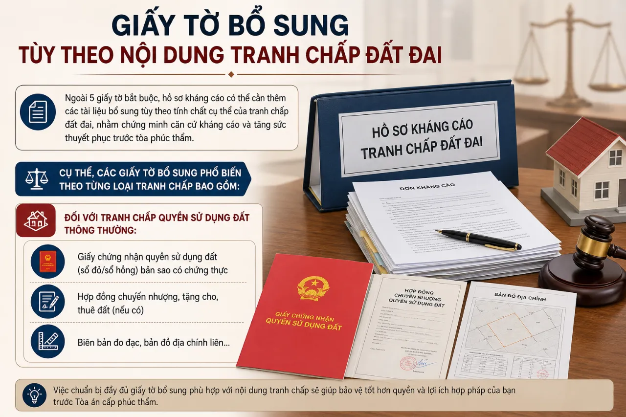 Giấy tờ bổ sung tùy theo nội dung tranh chấp đất đai
