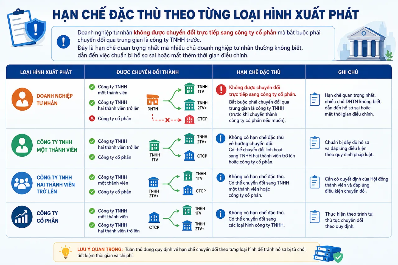 Hạn Chế Đặc Thù Theo Từng Loại Hình Xuất Phát