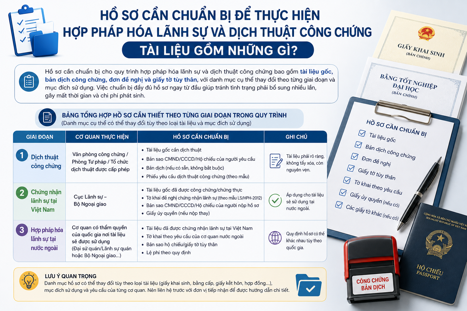 Hướng dẫn Thực hiện Hợp pháp hóa Lãnh sự và Dịch thuật Công chứng Tài liệu: Quy trình Đúng Trình tự từ A–Z