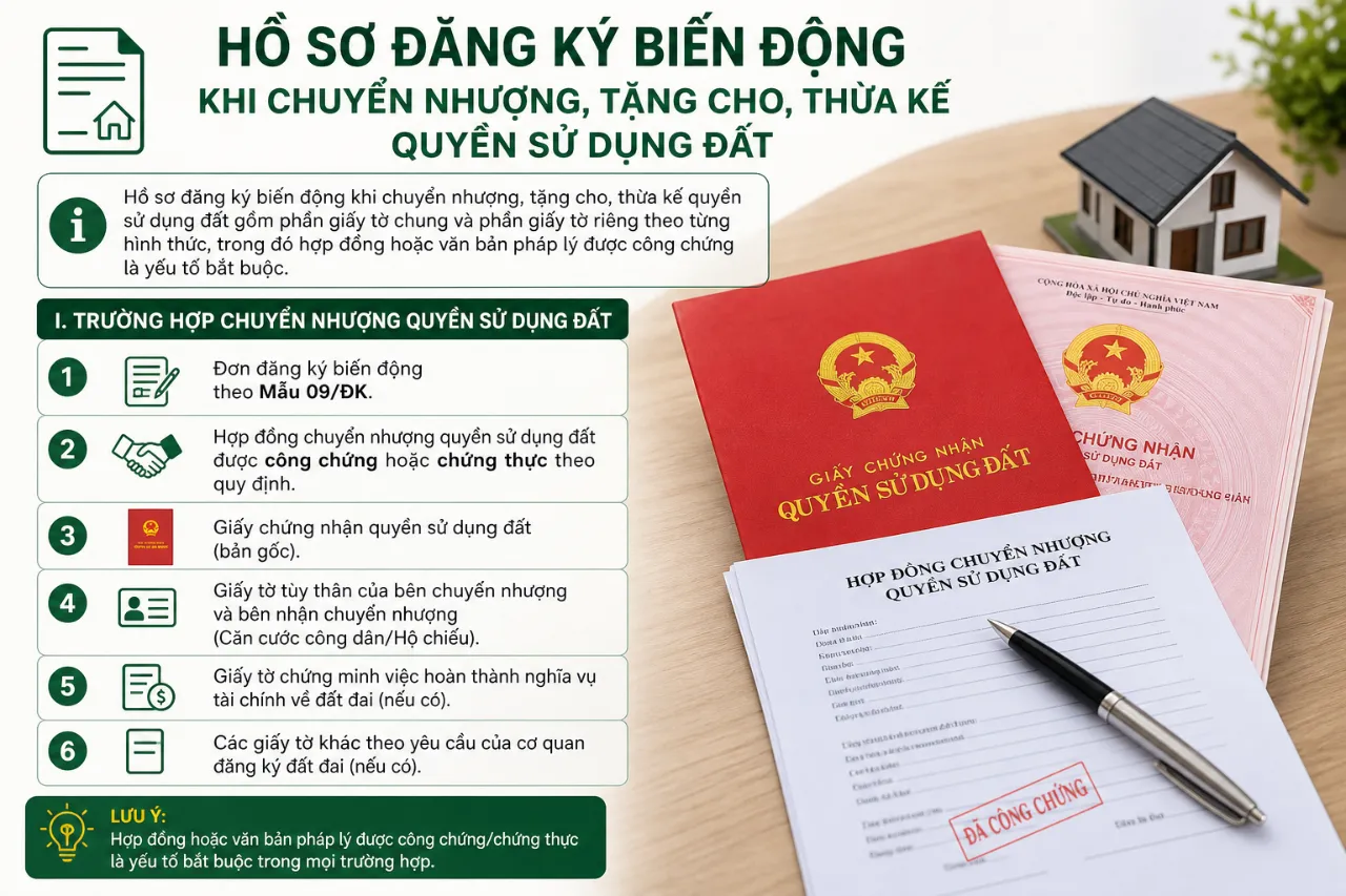 Hồ Sơ Đăng Ký Biến Động Khi Chuyển Nhượng, Tặng Cho, Thừa Kế Quyền Sử Dụng Đất