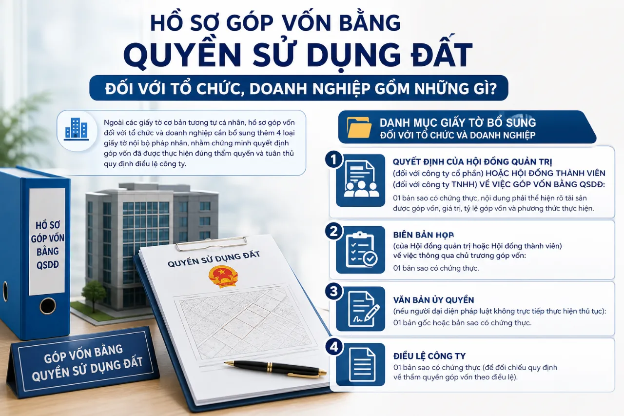 Hồ sơ góp vốn bằng quyền sử dụng đất đối với tổ chức, doanh nghiệp gồm những gì?