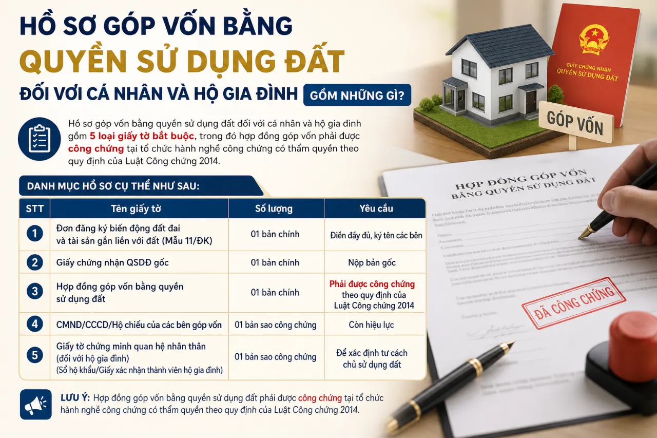 Hồ sơ góp vốn bằng quyền sử dụng đất đối với cá nhân và hộ gia đình gồm những gì?