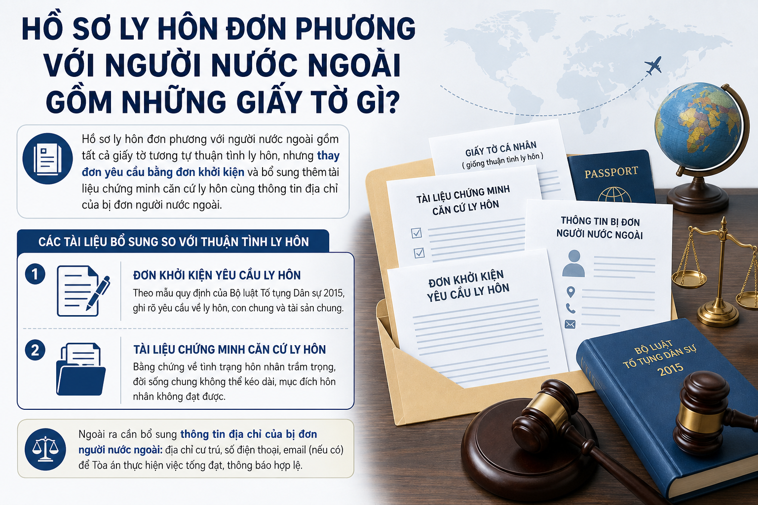 Hồ sơ ly hôn đơn phương với người nước ngoài gồm những giấy tờ gì?