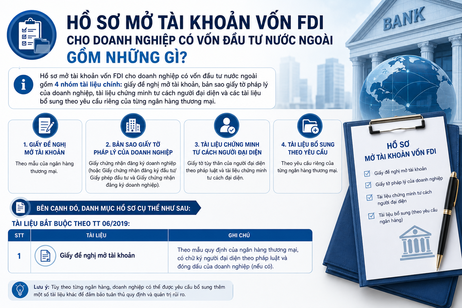 Hồ sơ mở tài khoản vốn FDI cho doanh nghiệp có vốn đầu tư nước ngoài gồm những gì?