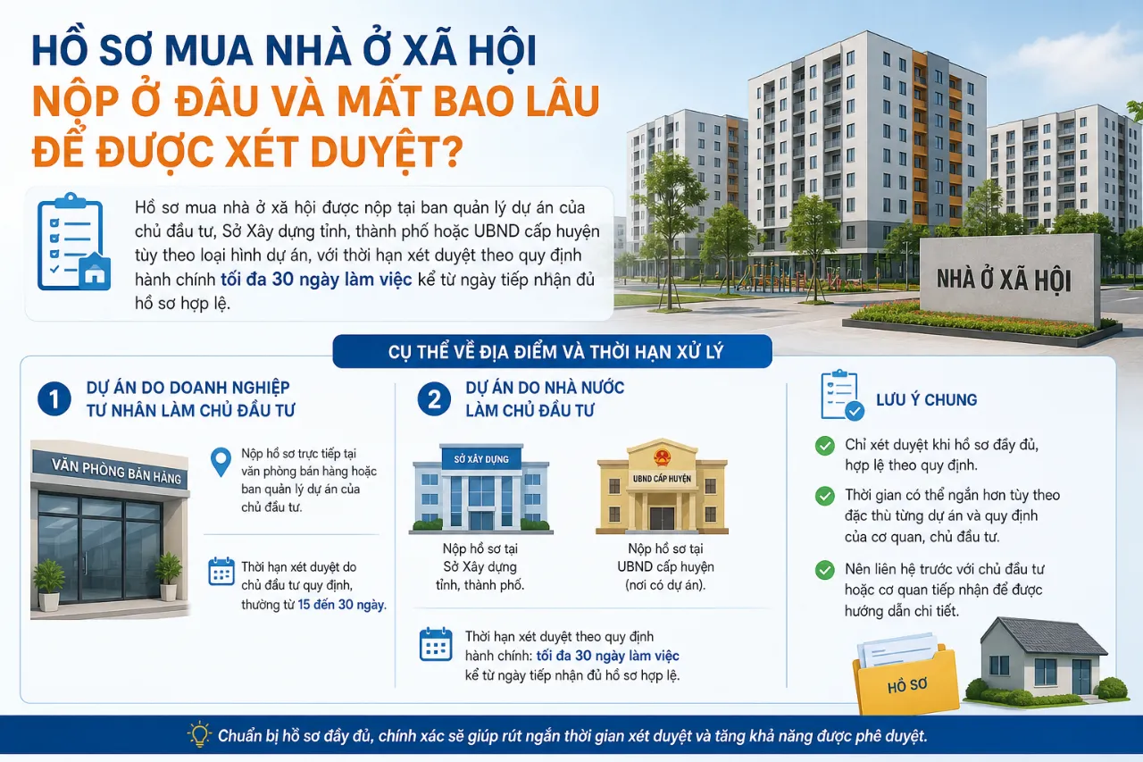 Hồ sơ mua nhà ở xã hội nộp ở đâu và mất bao lâu để được xét duyệt?
