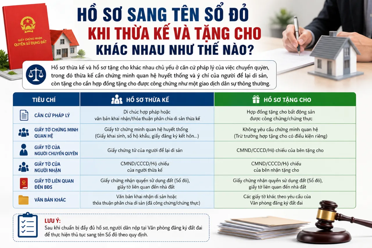 Hồ Sơ Sang Tên Sổ Đỏ Khi Thừa Kế Và Tặng Cho Khác Nhau Như Thế Nào?