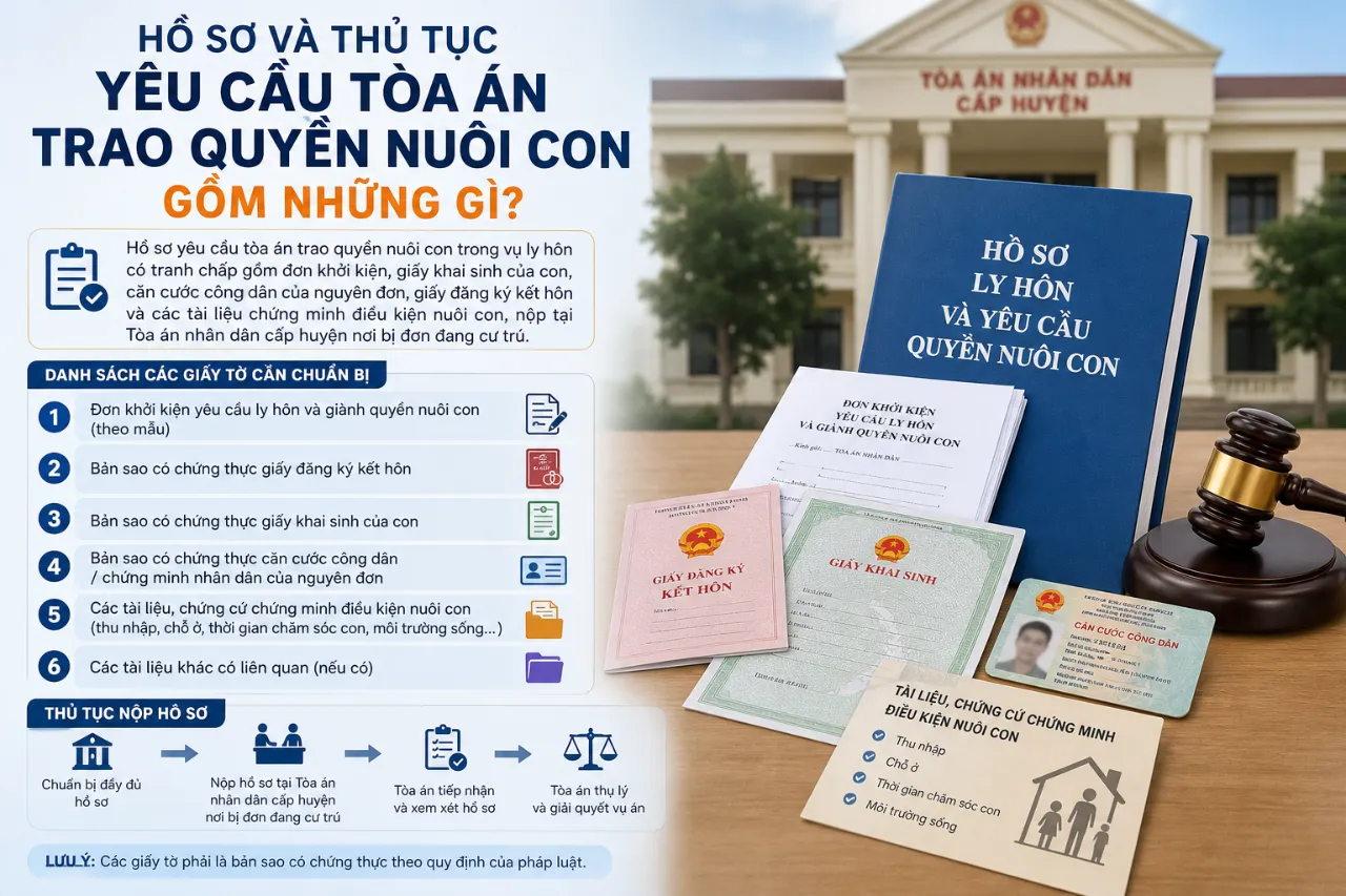 Hồ Sơ Và Thủ Tục Yêu Cầu Tòa Án Trao Quyền Nuôi Con Gồm Những Gì?