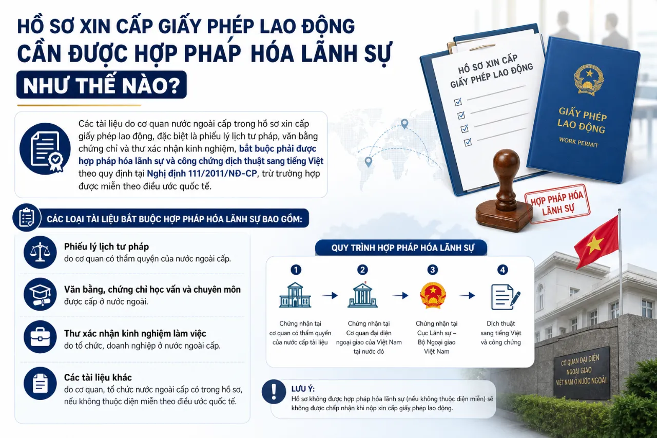 Hồ Sơ Xin Cấp Giấy Phép Lao Động Cần Được Hợp Pháp Hóa Lãnh Sự Như Thế Nào?