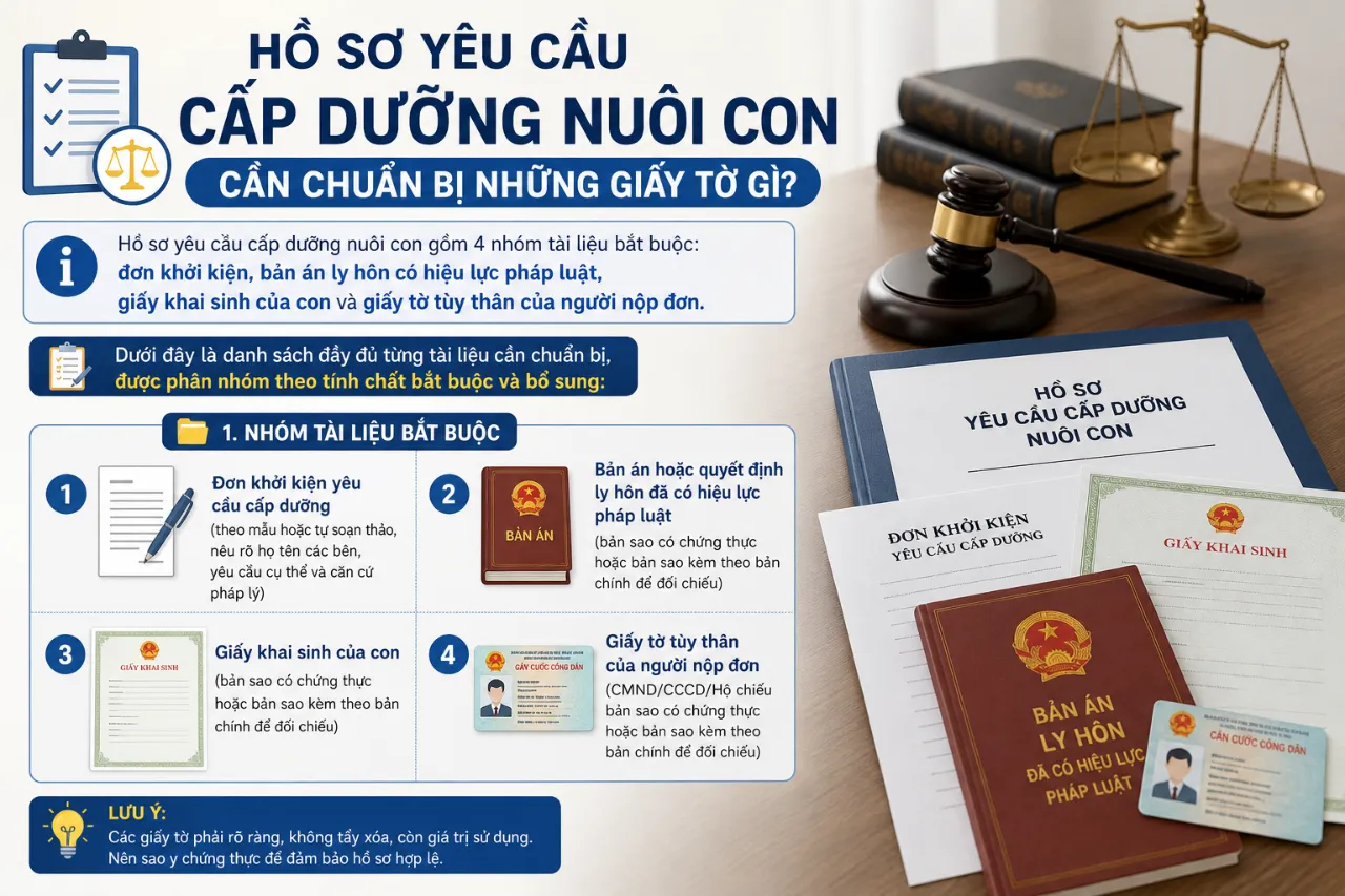Hồ sơ yêu cầu cấp dưỡng nuôi con cần chuẩn bị những giấy tờ gì?